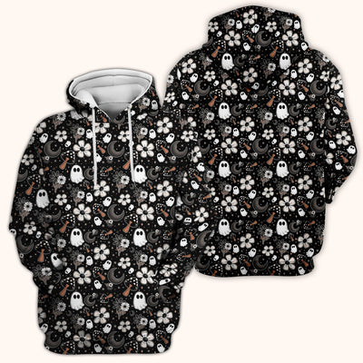 Floral Mushroom Ghost Pattern Scrub Top, Comfortable Scrubs for Nurses