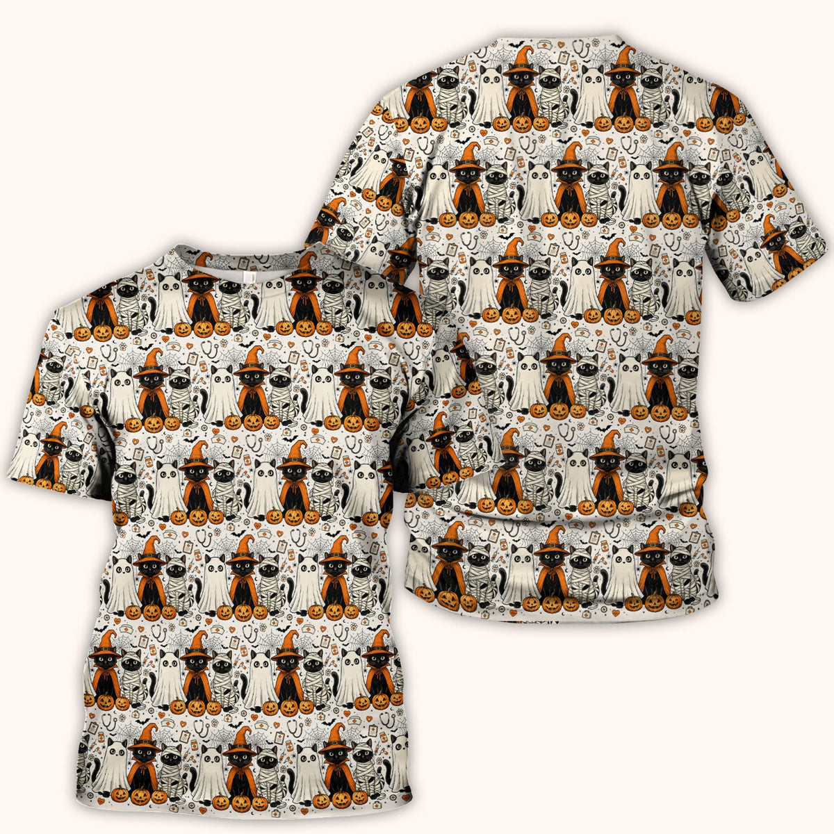 Spooky Halloween Costume Cats Scrub Top, Comfortable Scrubs for Nurses