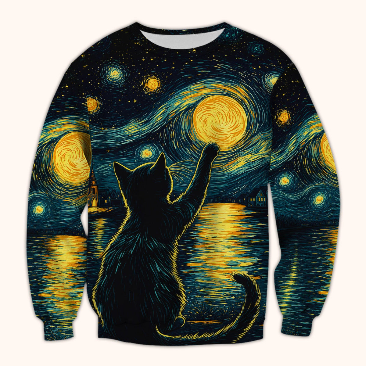 Starry Moonlit Black Cat Scrub Top, Comfortable Scrubs for Nurses