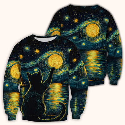 Starry Moonlit Black Cat Scrub Top, Comfortable Scrubs for Nurses