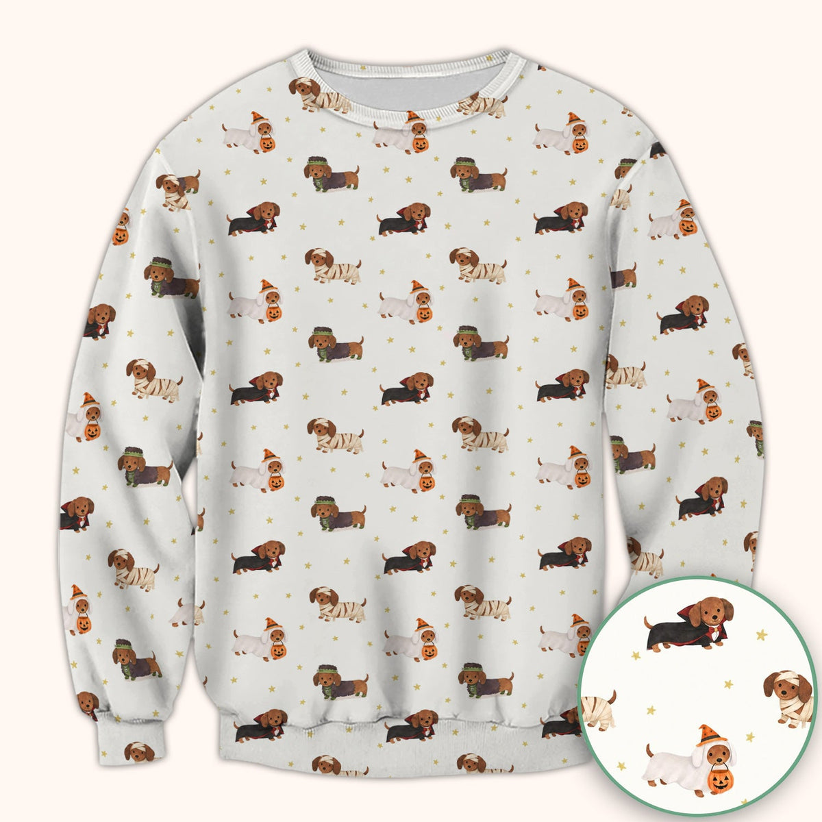 Halloween Mummy Dachshund Scrub Top, Comfortable Scrubs for Nurses
