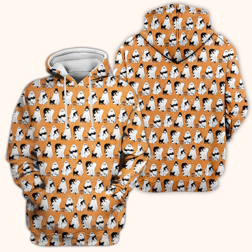 Black Cat and Ghost Print Scrub Top, Comfortable Scrubs for Nurses