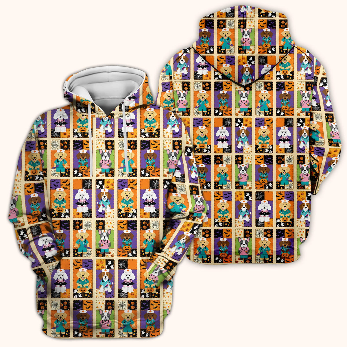 Spooky Halloween Dog Veterinary Scrub Top, Comfortable Scrubs for Nurses