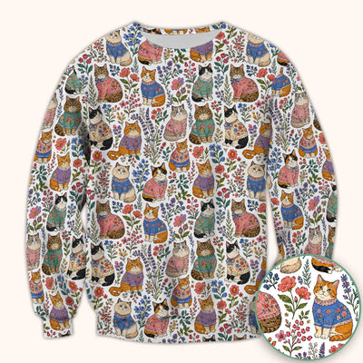 Cute Floral Cat Pattern Scrub Top, Comfortable Scrubs for Nurses