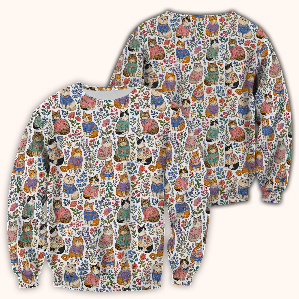 Cute Floral Cat Pattern Scrub Top, Comfortable Scrubs for Nurses
