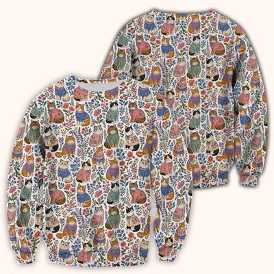 Cute Floral Cat Pattern Scrub Top, Comfortable Scrubs for Nurses