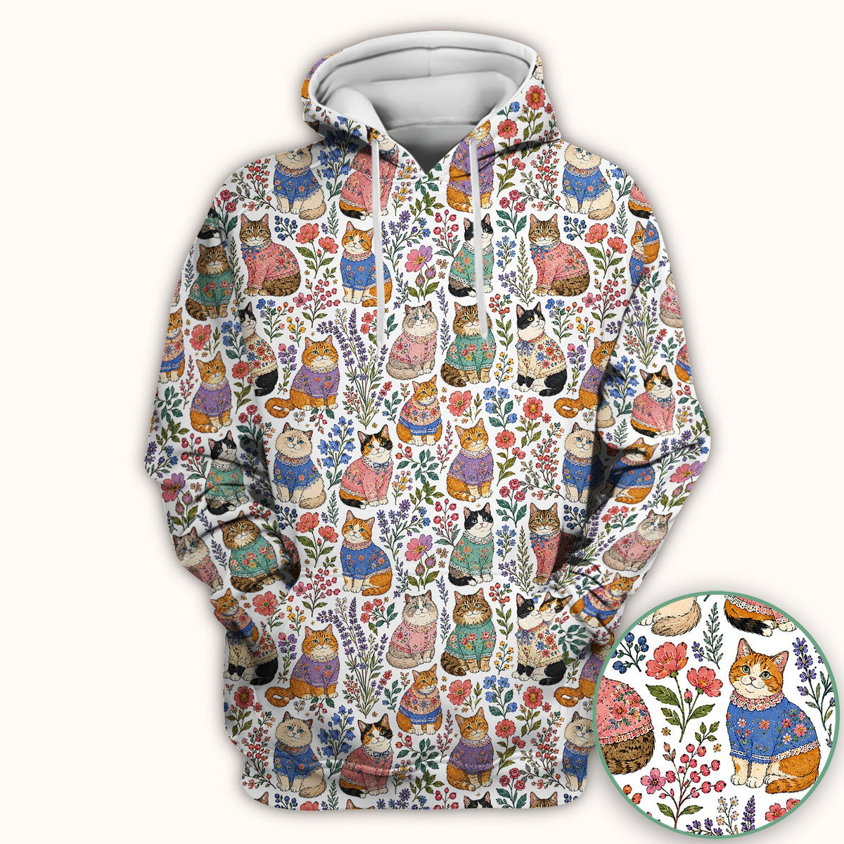 Cute Floral Cat Pattern Scrub Top, Comfortable Scrubs for Nurses