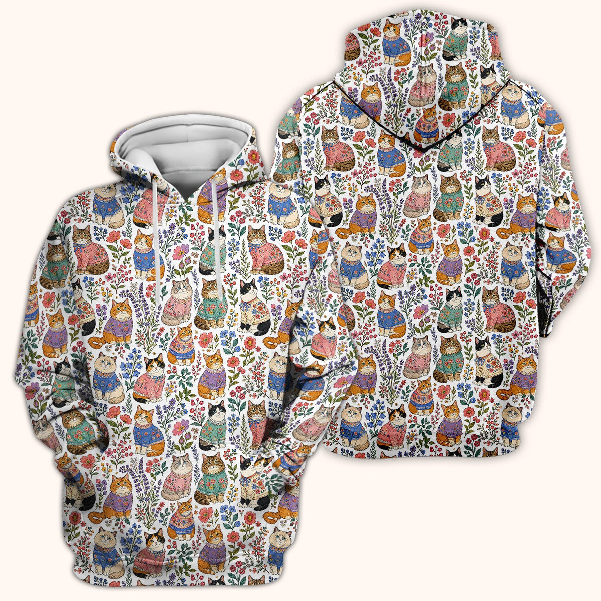 Cute Floral Cat Pattern Scrub Top, Comfortable Scrubs for Nurses