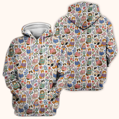Cute Floral Cat Pattern Scrub Top, Comfortable Scrubs for Nurses