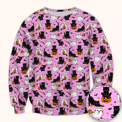 Halloween Cat Ghost Pumpkin Pattern Scrub Top, Comfortable Scrubs for Nurses
