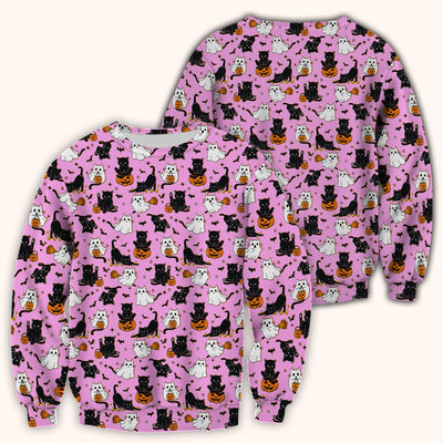 Halloween Cat Ghost Pumpkin Pattern Scrub Top, Comfortable Scrubs for Nurses