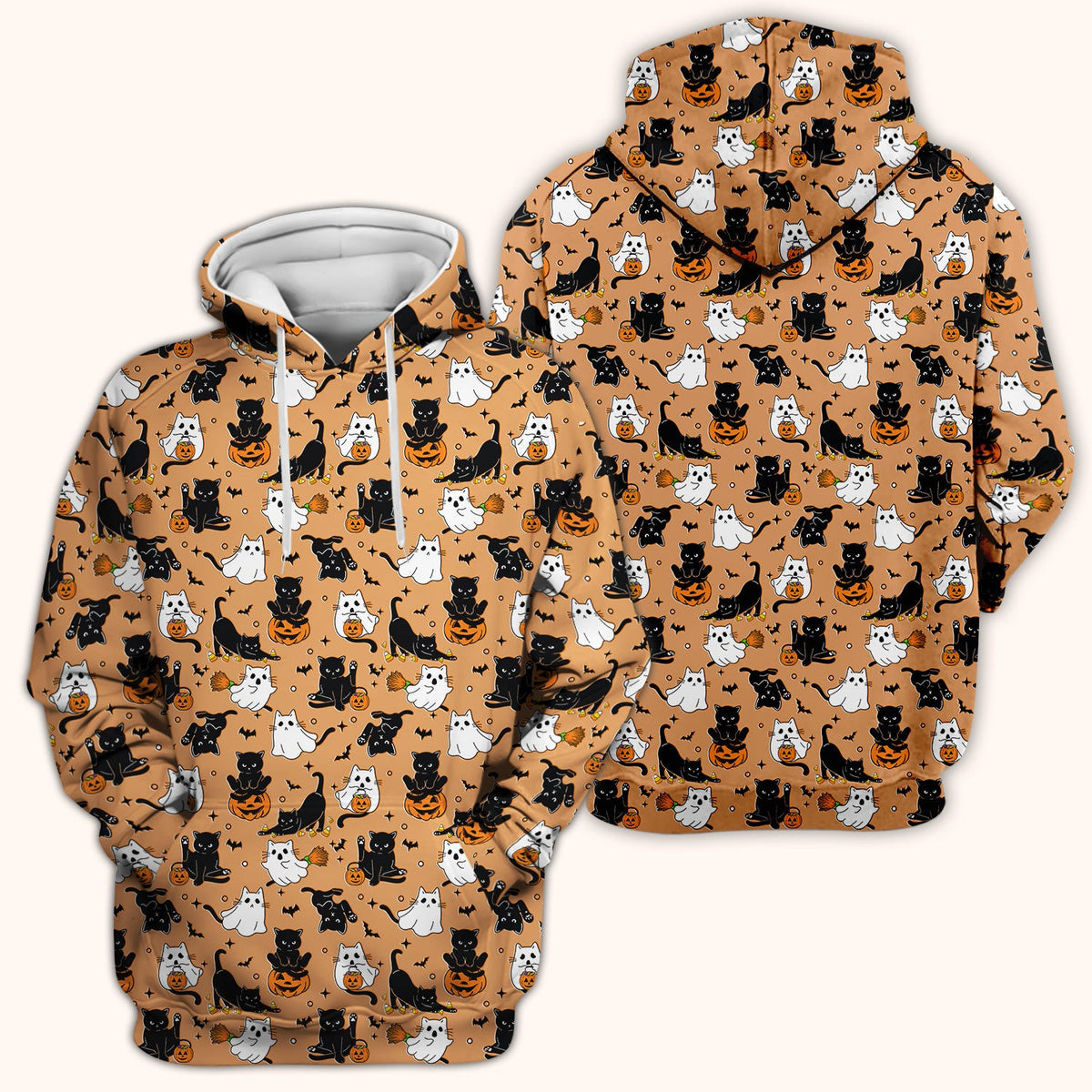 Halloween Cat Ghost Pumpkin Pattern Scrub Top, Comfortable Scrubs for Nurses
