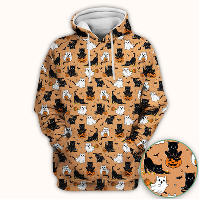 Halloween Cat Ghost Pumpkin Pattern Scrub Top, Comfortable Scrubs for Nurses