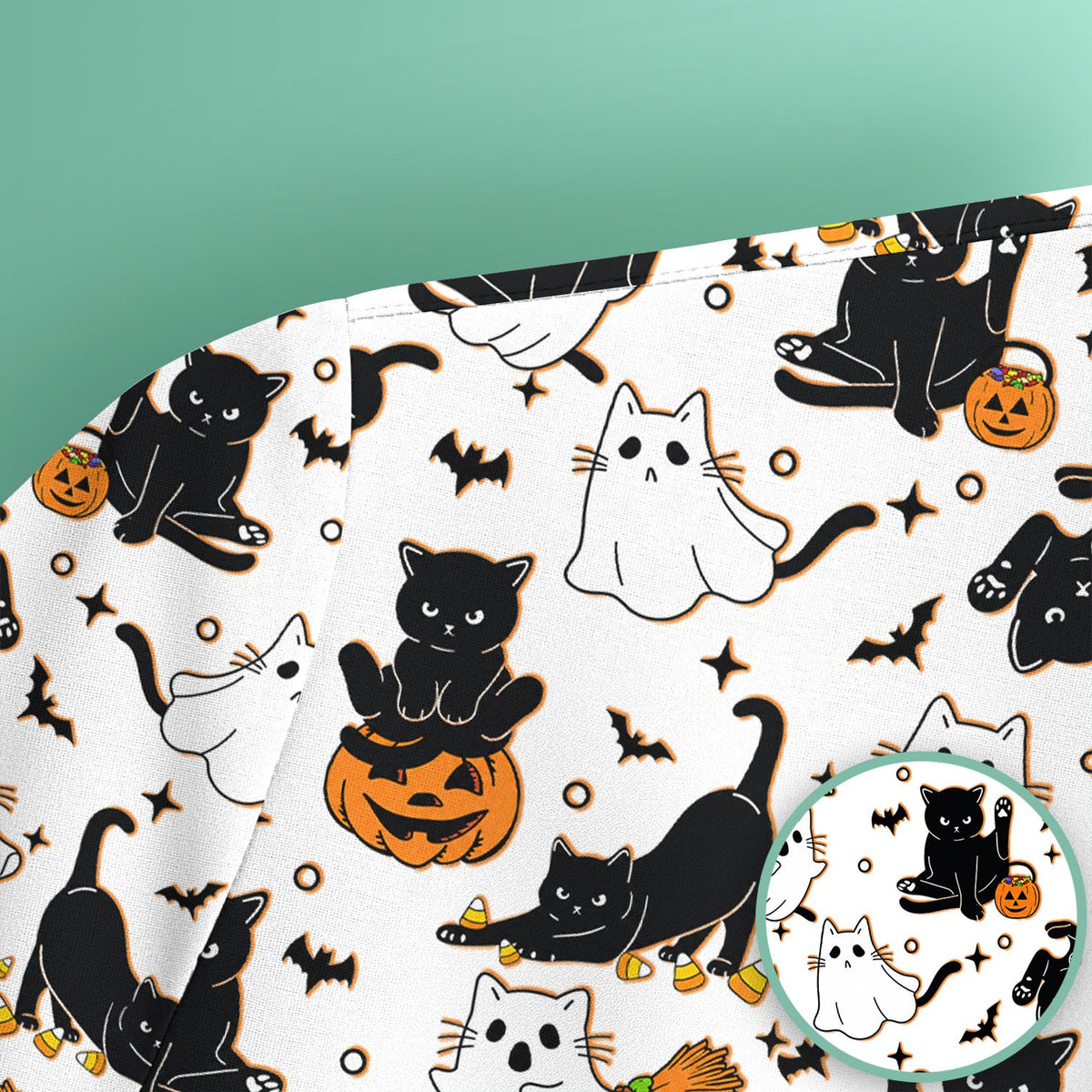Halloween Cat Ghost Pumpkin Pattern Scrub Top, Comfortable Scrubs for Nurses