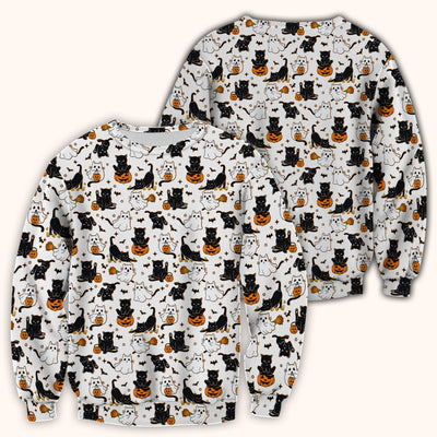 Halloween Cat Ghost Pumpkin Pattern Scrub Top, Comfortable Scrubs for Nurses
