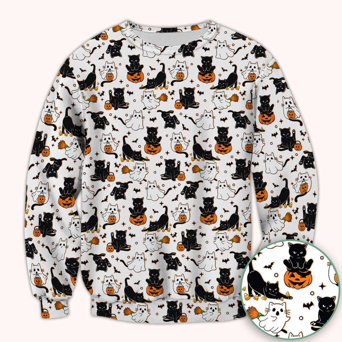 Halloween Cat Ghost Pumpkin Pattern Scrub Top, Comfortable Scrubs for Nurses