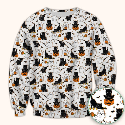 Halloween Cat Ghost Pumpkin Pattern Scrub Top, Comfortable Scrubs for Nurses