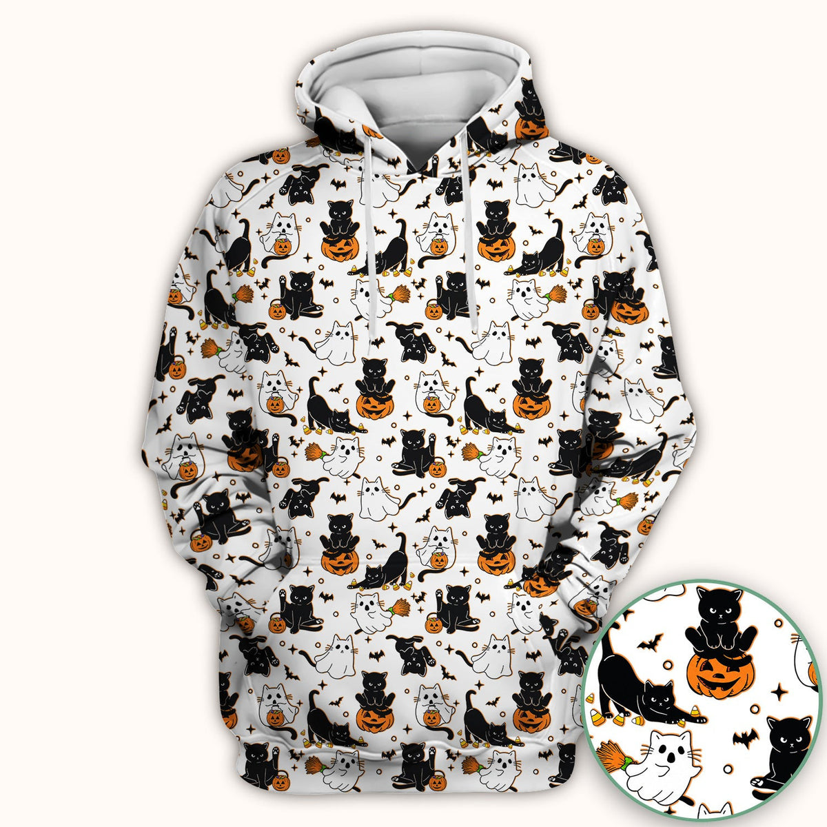 Halloween Cat Ghost Pumpkin Pattern Scrub Top, Comfortable Scrubs for Nurses