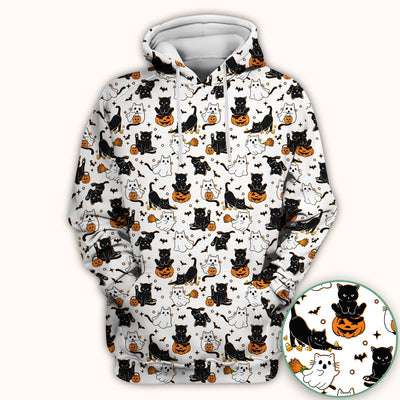 Halloween Cat Ghost Pumpkin Pattern Scrub Top, Comfortable Scrubs for Nurses