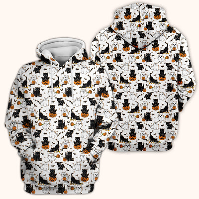 Halloween Cat Ghost Pumpkin Pattern Scrub Top, Comfortable Scrubs for Nurses