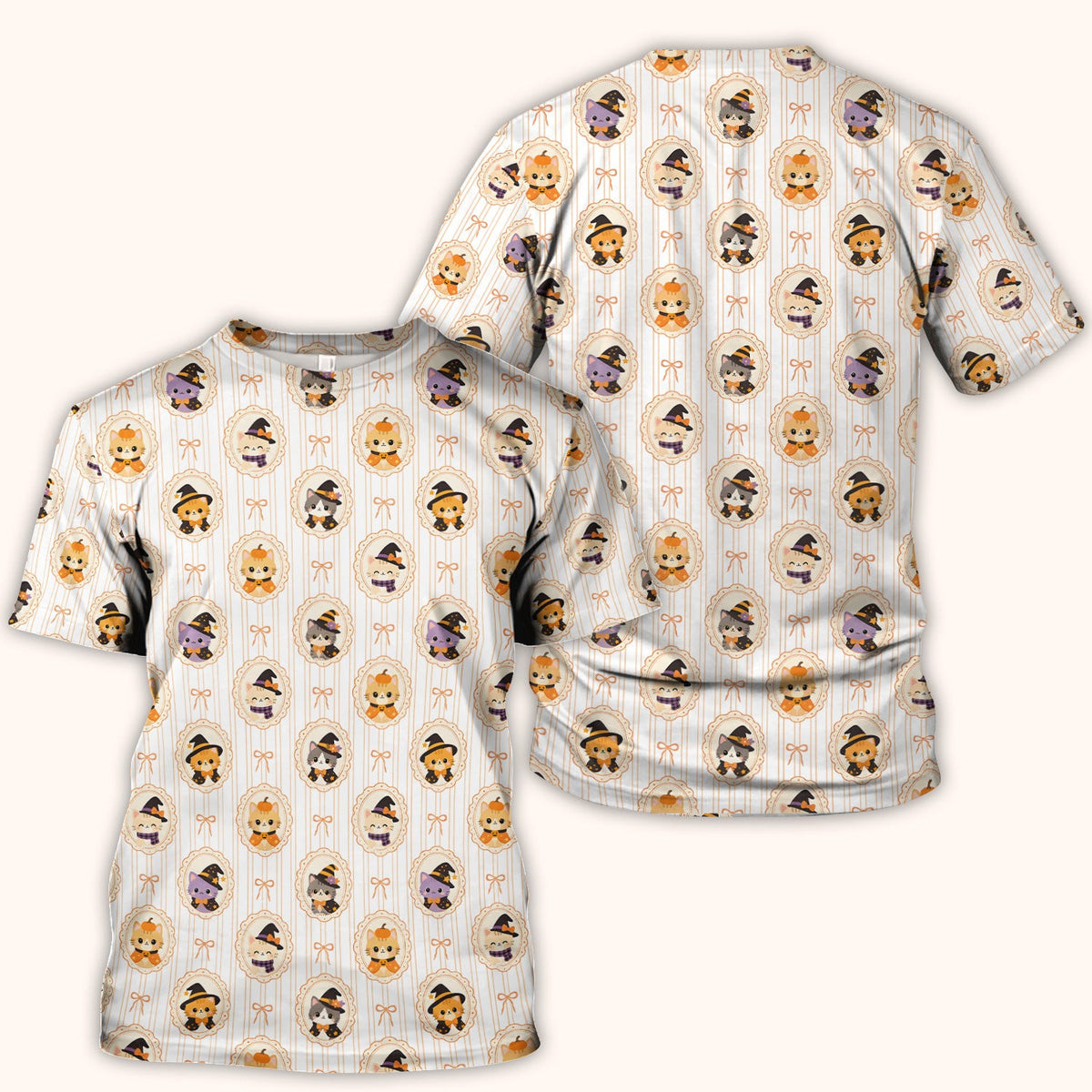 Cute Halloween Cat Stripe Pattern Scrub Top, Comfortable Scrubs for Nurses