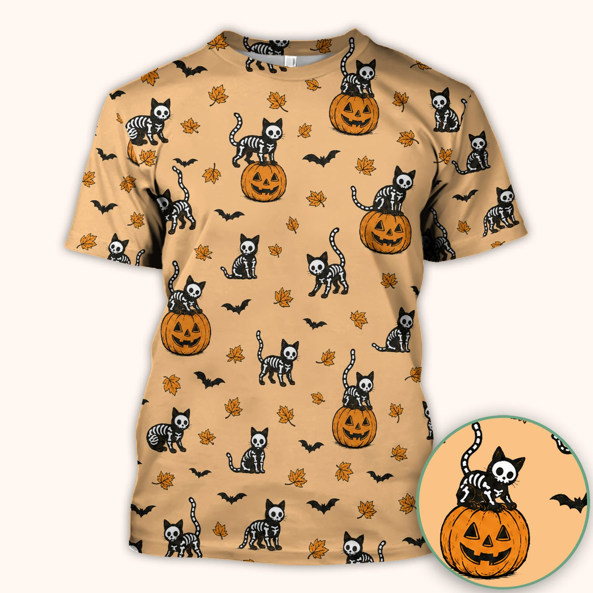 Skeleton Cat Pattern Scrub Top, Comfortable Scrubs for Nurses