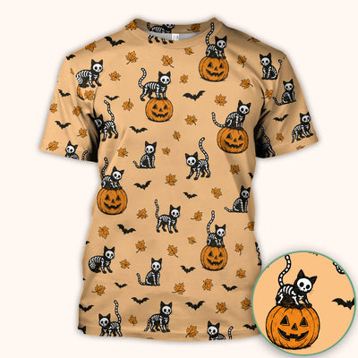 Skeleton Cat Pattern Scrub Top, Comfortable Scrubs for Nurses