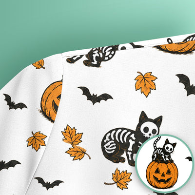 Skeleton Cat Pattern Scrub Top, Comfortable Scrubs for Nurses