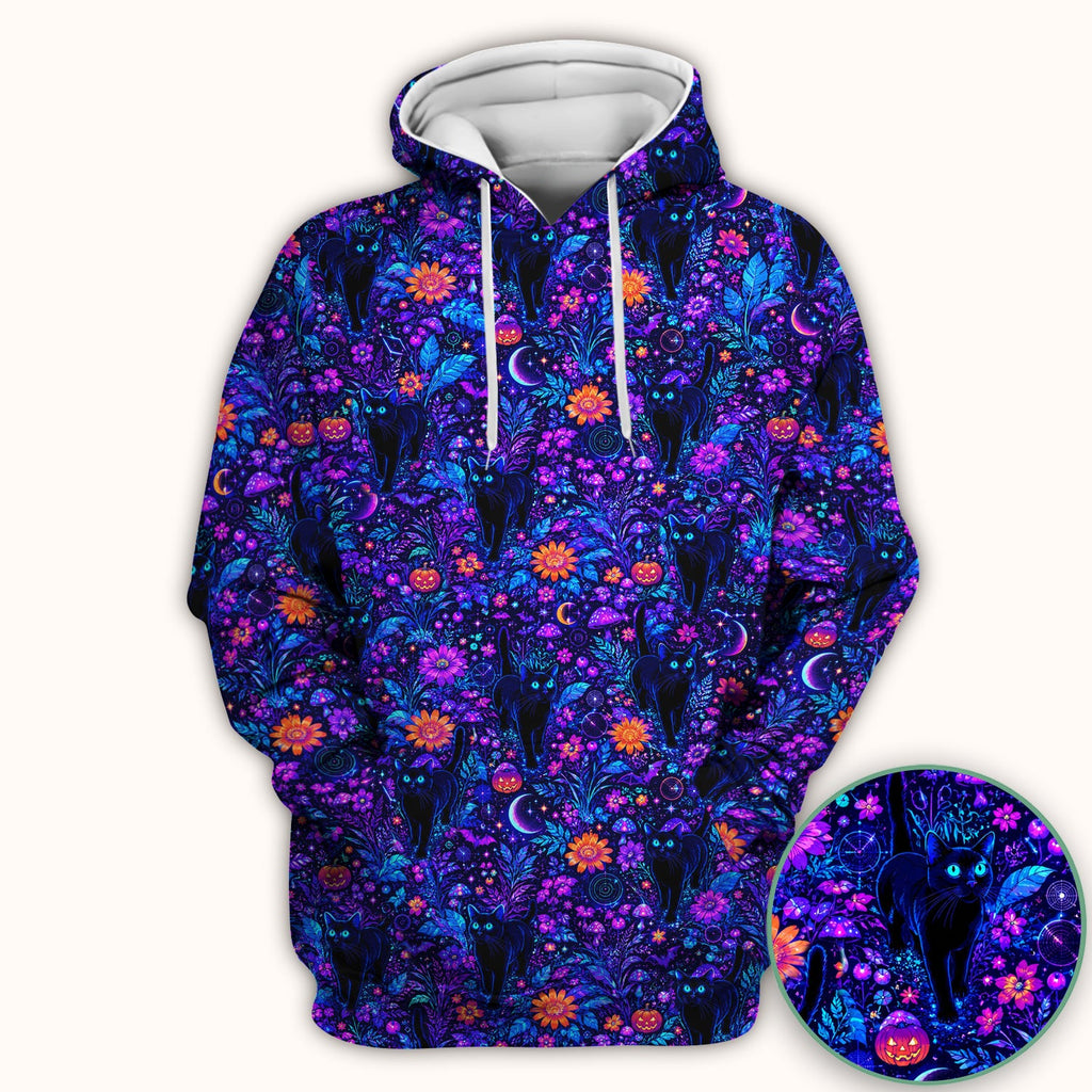 Halloween Black Cat Floral Print Scrub Top, Comfortable Scrubs for Nurses