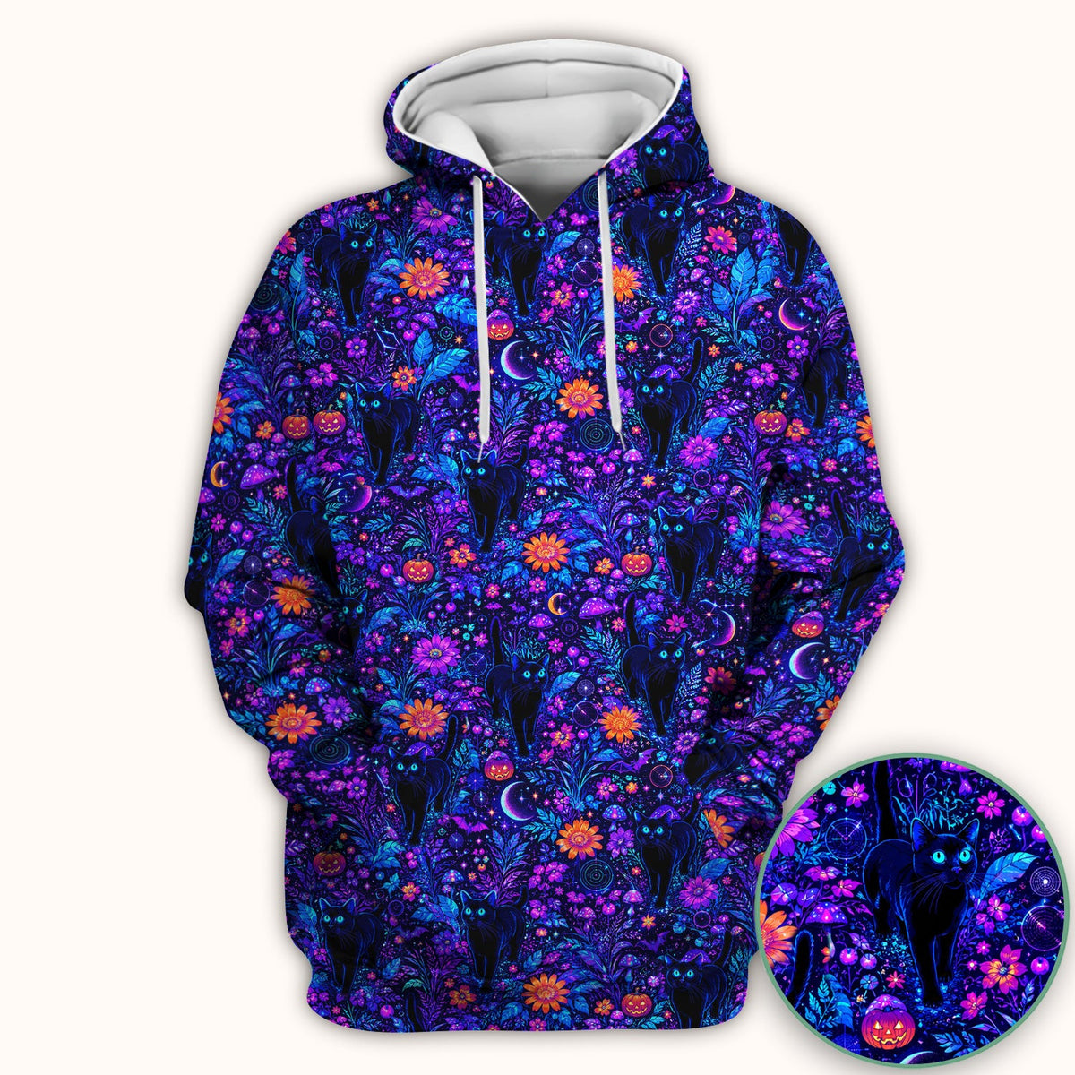 Halloween Black Cat Floral Print Scrub Top, Comfortable Scrubs for Nurses