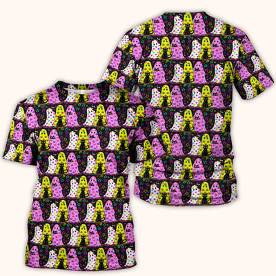 Spooky Halloween Ghost Cat Print Scrub Top, Comfortable Scrubs for Nurses