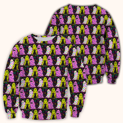 Spooky Halloween Ghost Cat Print Scrub Top, Comfortable Scrubs for Nurses