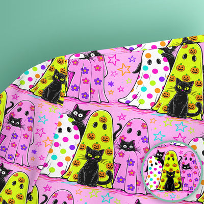 Spooky Halloween Ghost Cat Print Scrub Top, Comfortable Scrubs for Nurses
