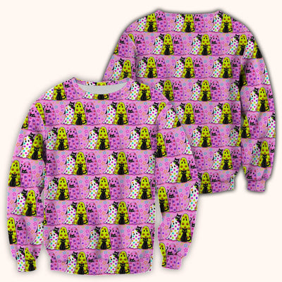 Spooky Halloween Ghost Cat Print Scrub Top, Comfortable Scrubs for Nurses