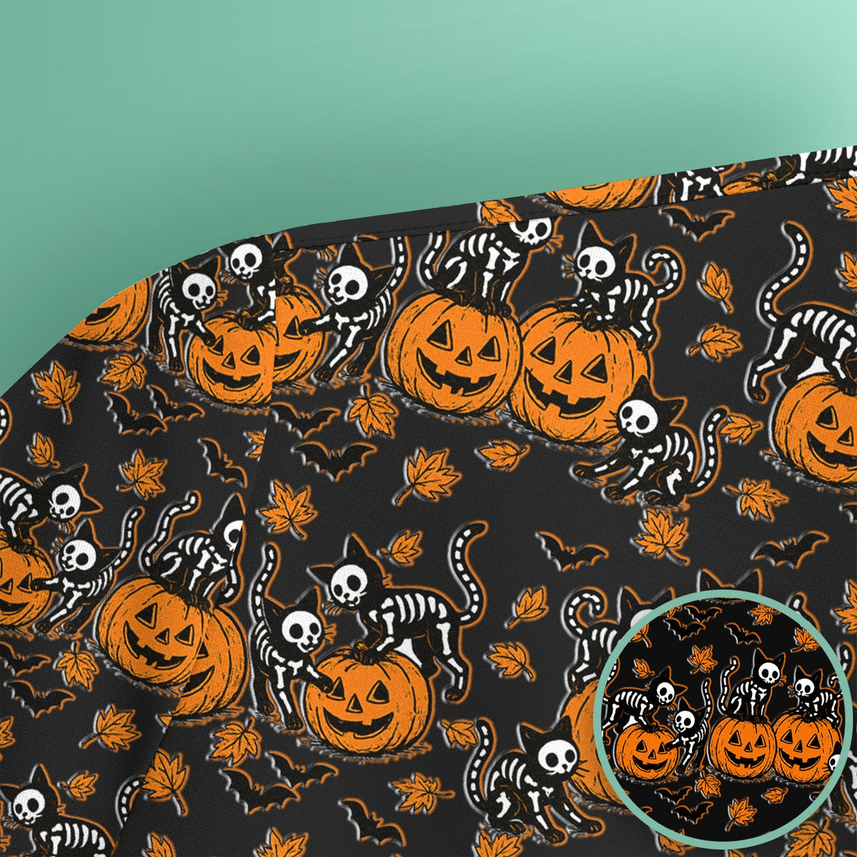 Halloween Skeleton Cat Print Scrub Top, Comfortable Scrubs for Nurses