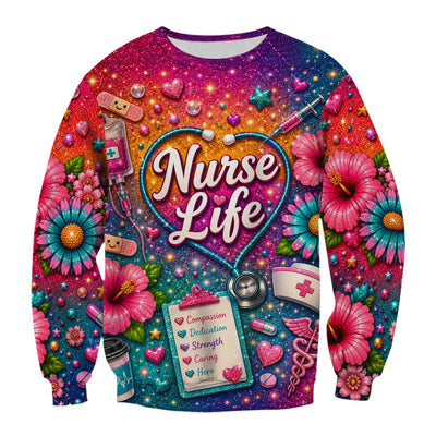 Colorful Nurse Life Heart Pattern Scrub Top, Comfortable Scrubs for Nurses
