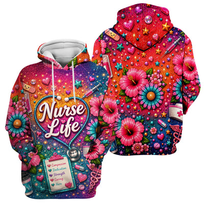 Colorful Nurse Life Heart Pattern Scrub Top, Comfortable Scrubs for Nurses