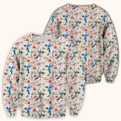 Hummingbird Blossom Butterfly Pattern Scrub Top, Comfortable Scrubs for Nurses