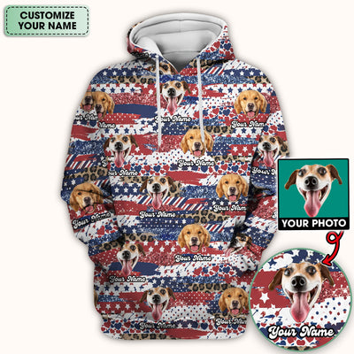 Custom Dog Photo Flag Pattern Scrub Top, Comfortable Scrubs for Nurses