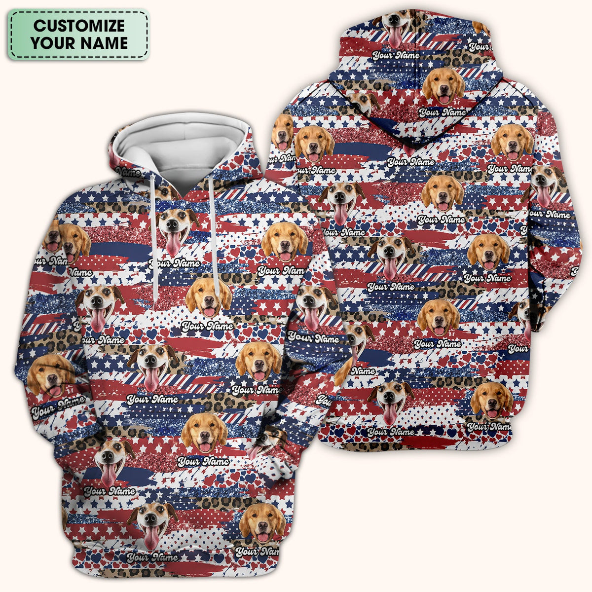 Custom Dog Photo Flag Pattern Scrub Top, Comfortable Scrubs for Nurses