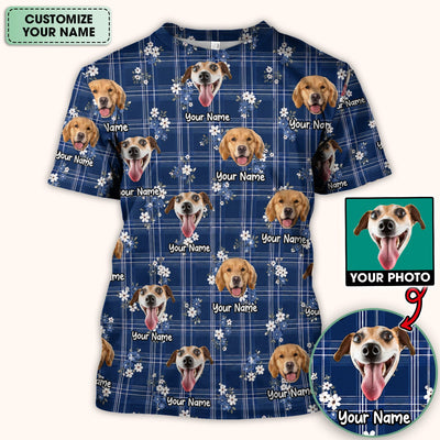 Custom Face Dog With Floral Plaid Pattern Scrub Top, Comfortable Scrubs for Nurses