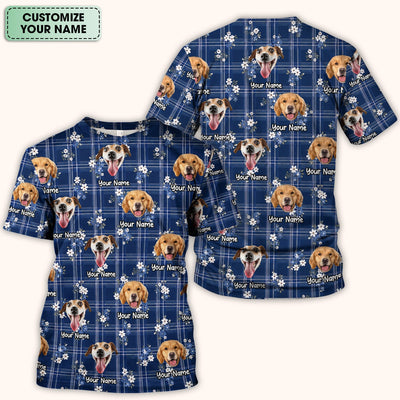 Custom Face Dog With Floral Plaid Pattern Scrub Top, Comfortable Scrubs for Nurses