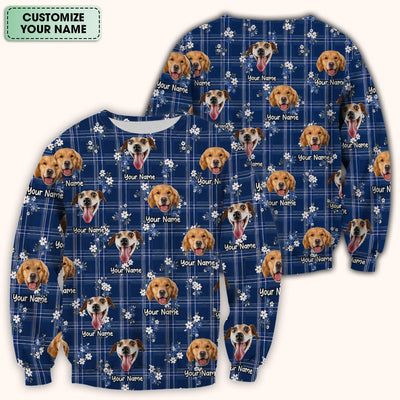 Custom Face Dog With Floral Plaid Pattern Scrub Top, Comfortable Scrubs for Nurses