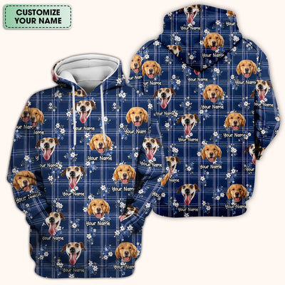 Custom Face Dog With Floral Plaid Pattern Scrub Top, Comfortable Scrubs for Nurses