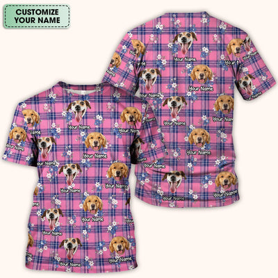 Custom Face Dog With Floral Plaid Pattern Scrub Top, Comfortable Scrubs for Nurses