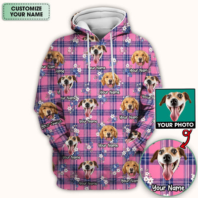 Custom Face Dog With Floral Plaid Pattern Scrub Top, Comfortable Scrubs for Nurses