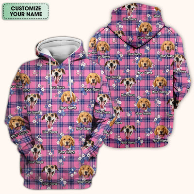 Custom Face Dog With Floral Plaid Pattern Scrub Top, Comfortable Scrubs for Nurses