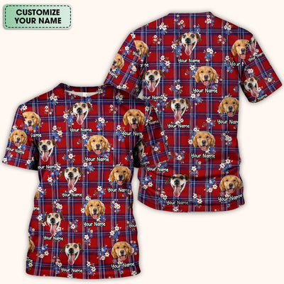 Custom Face Dog With Floral Plaid Pattern Scrub Top, Comfortable Scrubs for Nurses