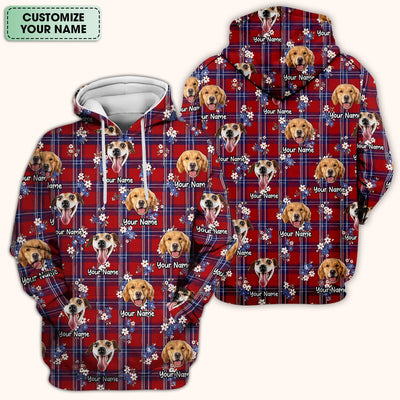 Custom Face Dog With Floral Plaid Pattern Scrub Top, Comfortable Scrubs for Nurses