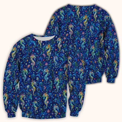 Vibrant Seahorse Ocean Swirl Pattern Scrub Top, Comfortable Scrubs for Nurses